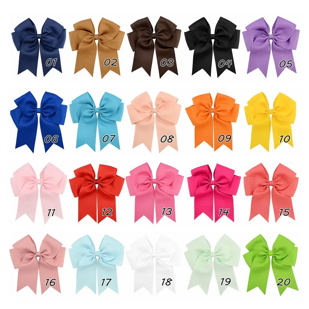 Color: Yellow - 6 Inches Colorful Elegant Hair Bows With Clip Kids Girls Grosgrain Ribbon Hair Clip Hairgrips Headwear Baby Hair Accessories