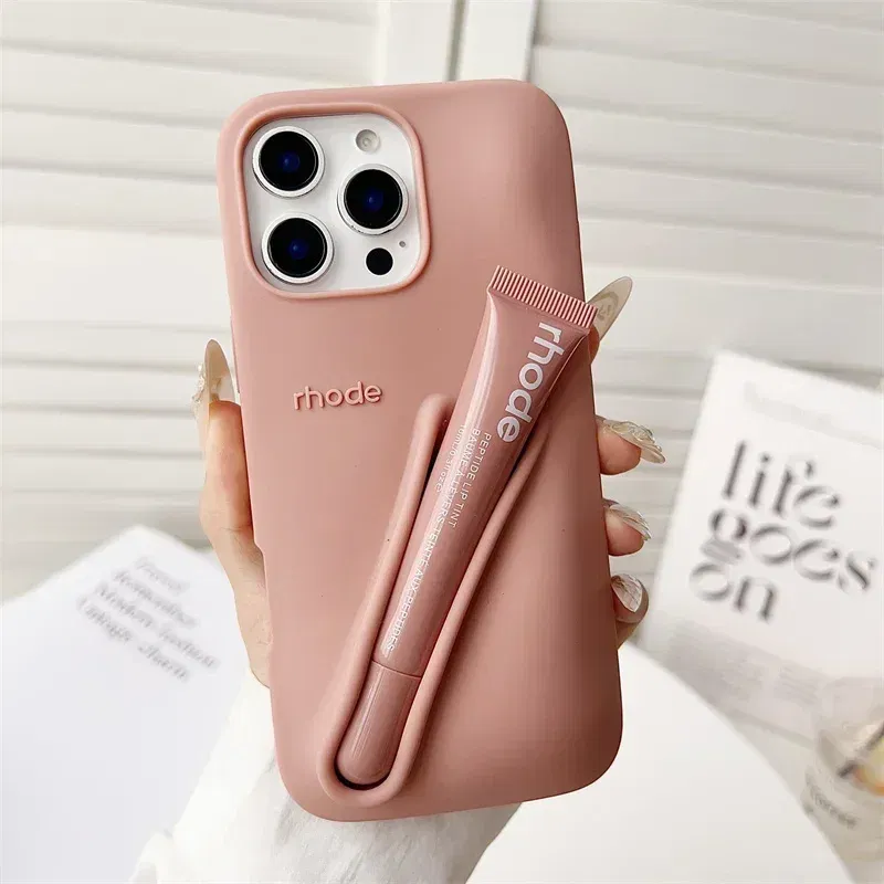 Color: Clear, Bundle: Bundle1, Material: Nylon - Phone Case For iPhone 12 13 14 15 16 Pro Max Plus 17 Air Portable Lip Gloss Holder Lipstick Silicone Soft Bumper Cover Lip Glaze