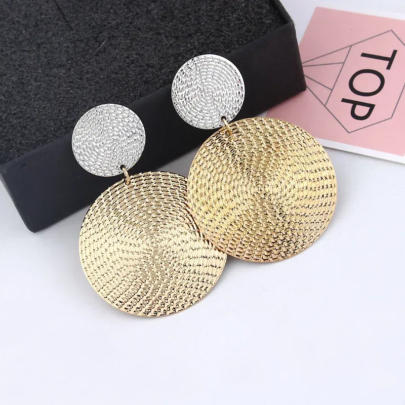 Metal Color: Antique Gold Plated - Fashion Exaggerated Pendant Size Round Circle Earrings Female Temperament Personality Color Matching Bump Earrings Ear Jewelry