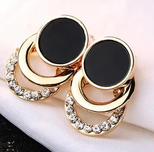 Metal Color: Antique Gold Plated - Fashion Exaggerated Pendant Size Round Circle Earrings Female Temperament Personality Color Matching Bump Earrings Ear Jewelry