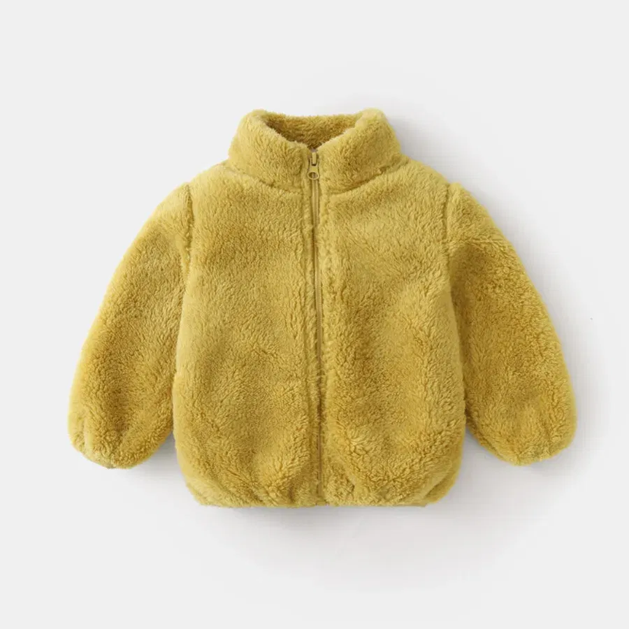Color: black, Kid Size: 24M - Child Autumn Winter Costume Solid Color Outerwear Casual Loose Long Sleeve Tops Plush Jacket Boys Girls Fashion Simple Coats