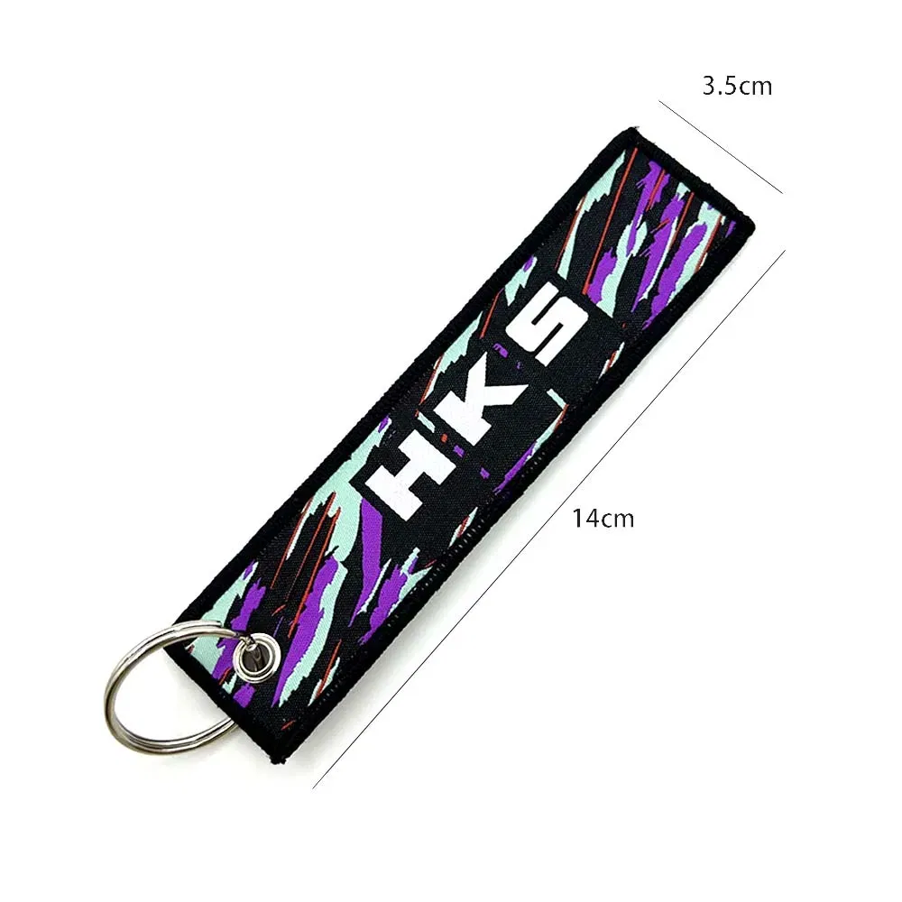 Color Name: PURPLE - JDM HKS Keychain Embroidered Woven Personality Fashion Cloth ADVAN Key Chain Car Motorcycle Key Rings Key Holder Pendant Nos