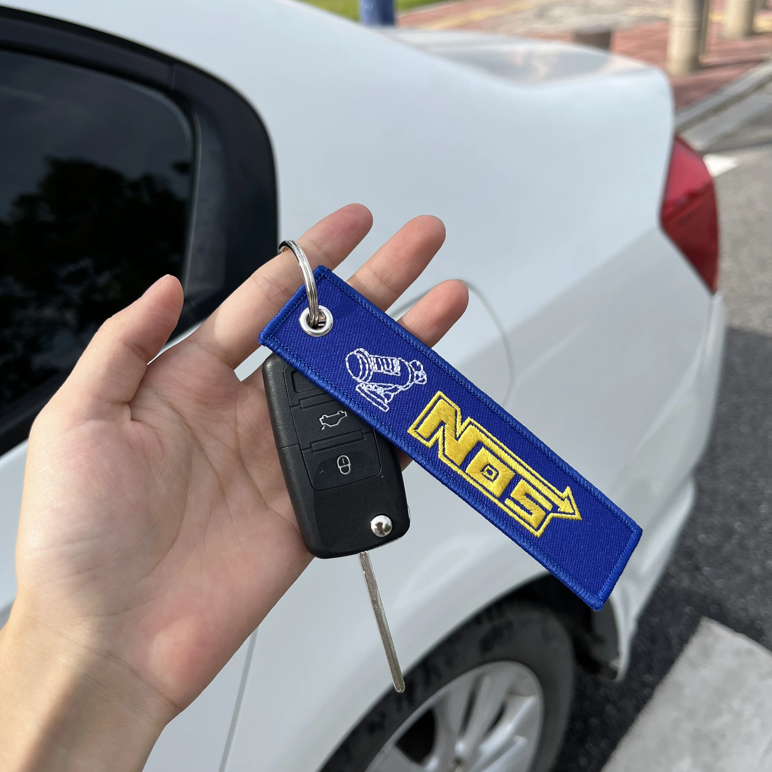 Color Name: PURPLE - JDM HKS Keychain Embroidered Woven Personality Fashion Cloth ADVAN Key Chain Car Motorcycle Key Rings Key Holder Pendant Nos