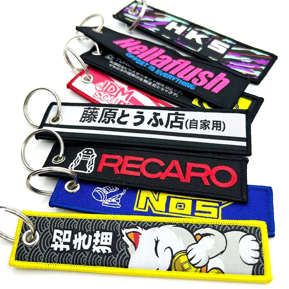 Color Name: PURPLE - JDM HKS Keychain Embroidered Woven Personality Fashion Cloth ADVAN Key Chain Car Motorcycle Key Rings Key Holder Pendant Nos