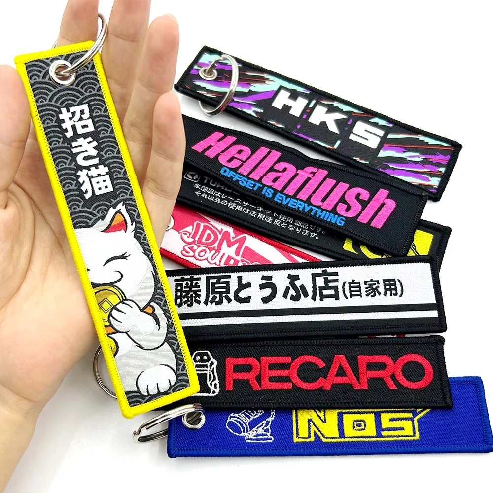 Color Name: PURPLE - JDM HKS Keychain Embroidered Woven Personality Fashion Cloth ADVAN Key Chain Car Motorcycle Key Rings Key Holder Pendant Nos
