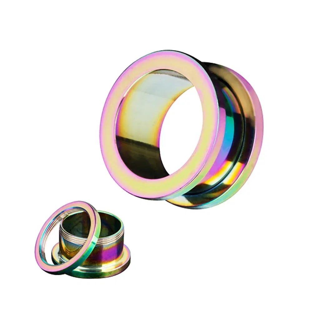 Metal color: Silver Plated, Main Stone Color: PURPLE - 2PCS Multi Color Steel Screw Fit Tunnel Ear Plug Stretcher Gauge 3-25mm Ear Lobe Tunnel Expander