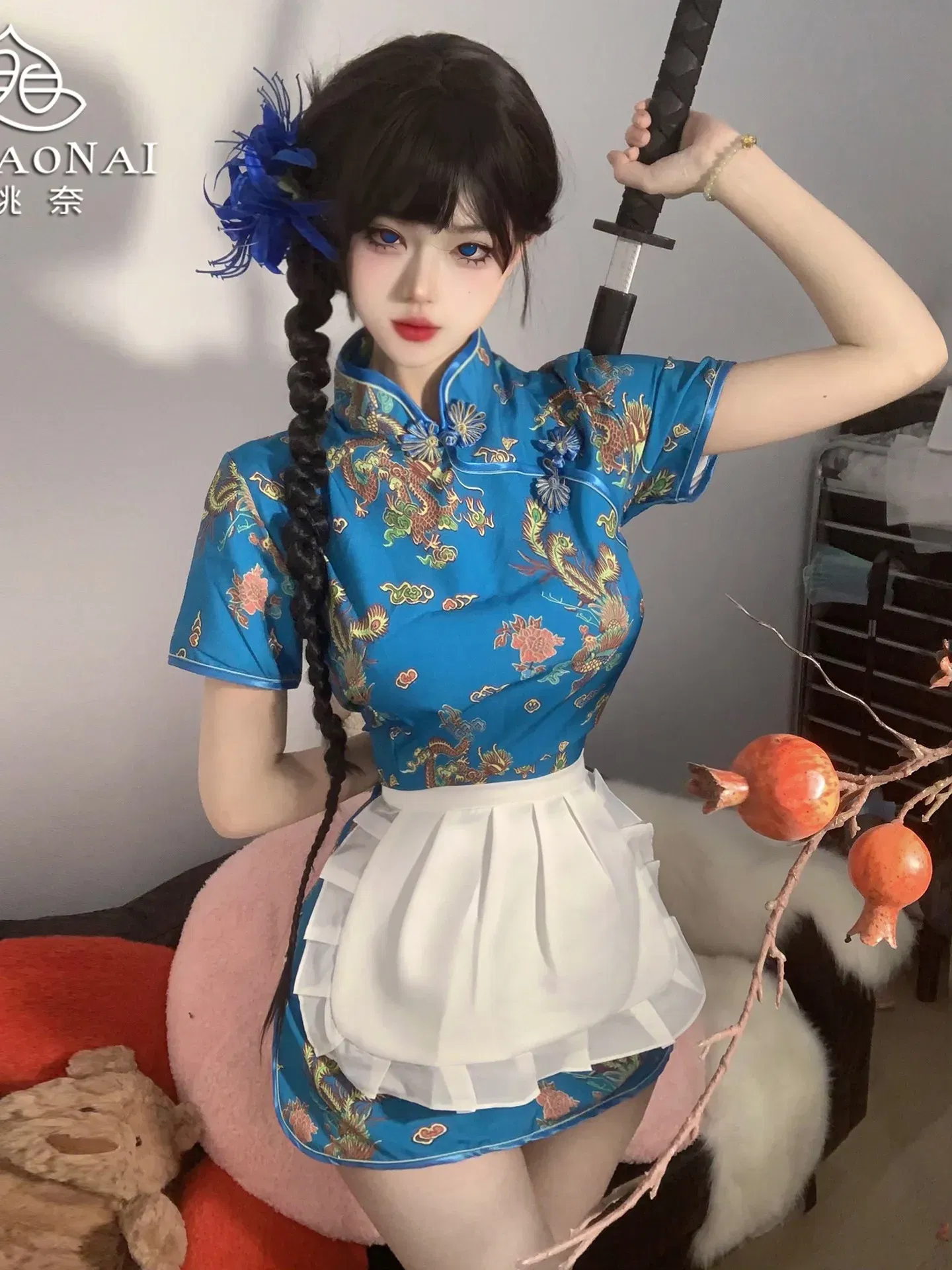 Size: S, Color: black - Sweet Chinese Cheongsam New Soft Girl Maid Cos Dress Elegant Pure Desire Girl Fashion Mini Dress Short Sleeve 2024 New 7AQF