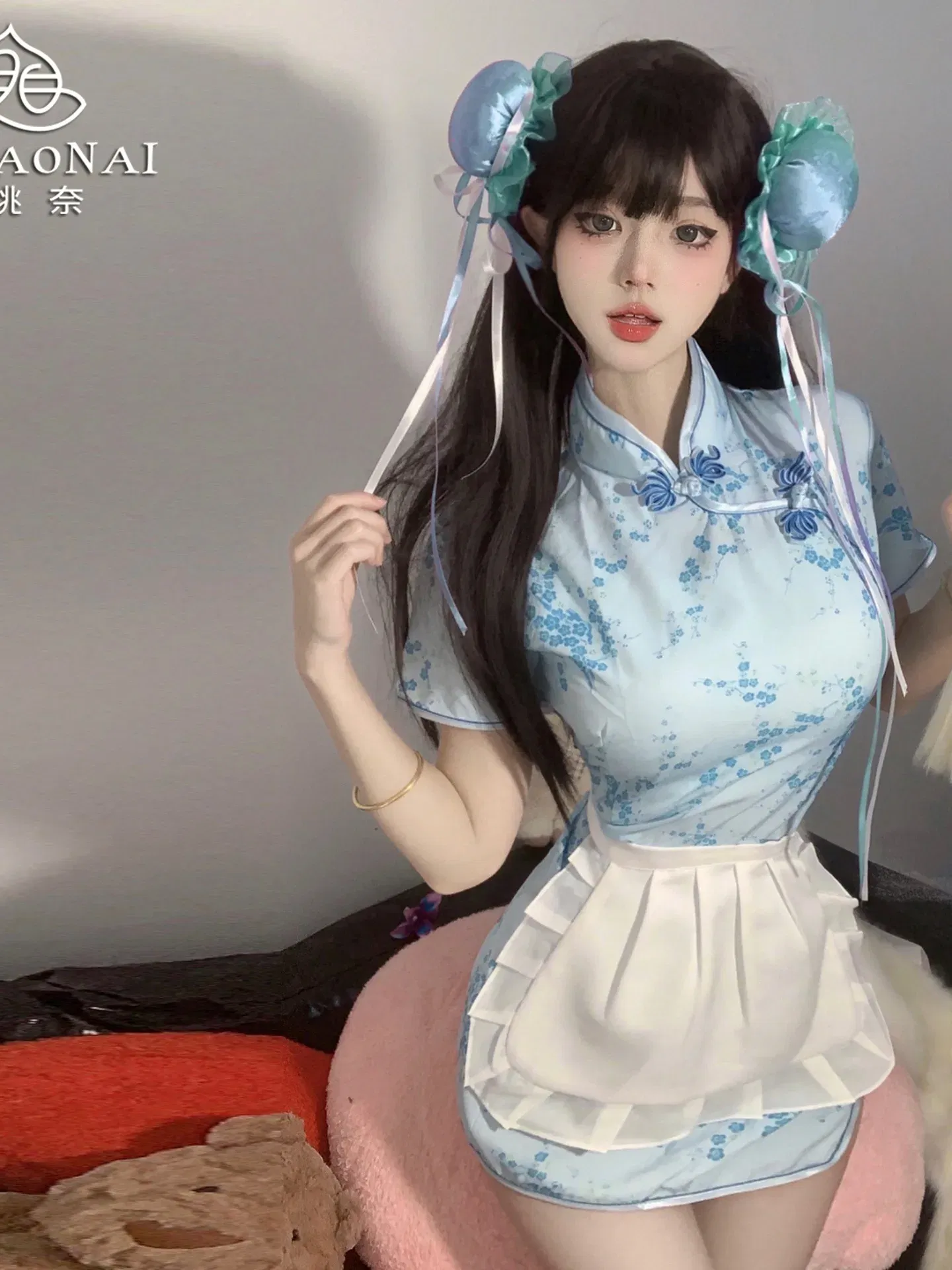 Size: S, Color: black - Sweet Chinese Cheongsam New Soft Girl Maid Cos Dress Elegant Pure Desire Girl Fashion Mini Dress Short Sleeve 2024 New 7AQF