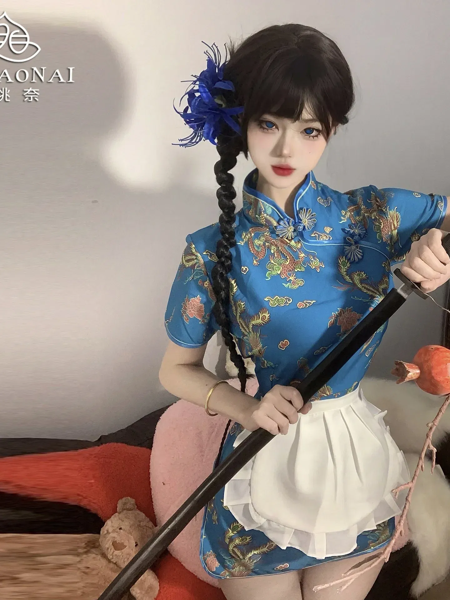 Size: S, Color: black - Sweet Chinese Cheongsam New Soft Girl Maid Cos Dress Elegant Pure Desire Girl Fashion Mini Dress Short Sleeve 2024 New 7AQF