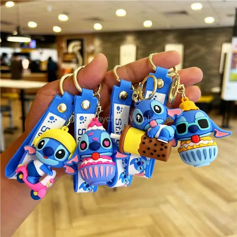 Color: Pink - Wholesale Anime Disney Keychain Mickey Mouse Minnie Lilo & Stitch Cartoon Keyring Kawaii Key Chain Car Pendant Kids Toys Gifts