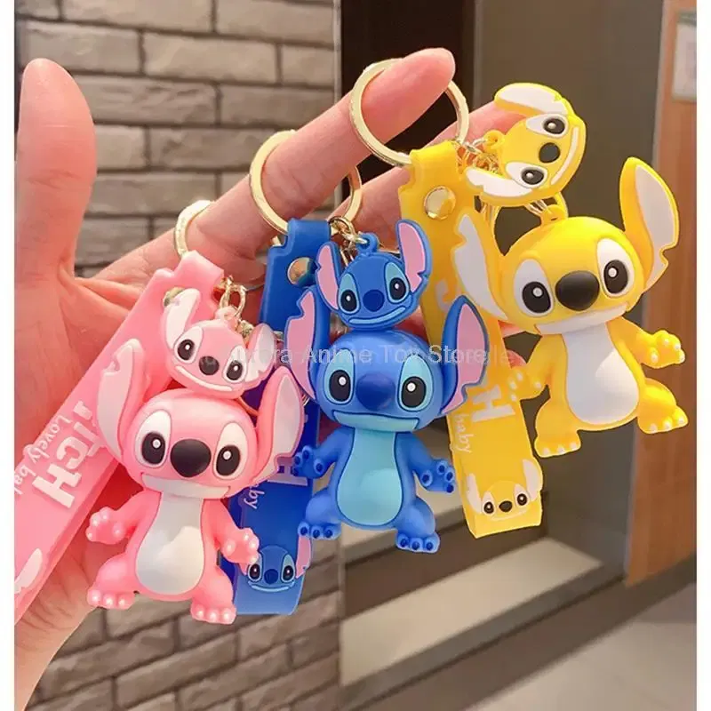 Color: Pink - Wholesale Anime Disney Keychain Mickey Mouse Minnie Lilo & Stitch Cartoon Keyring Kawaii Key Chain Car Pendant Kids Toys Gifts