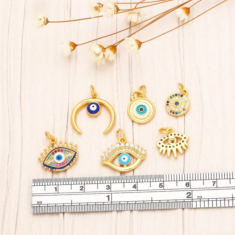Metal color: Orange - OCESRIO Multicolor Little Turkish Eye Bracelet Earring Charm Copper Gold Plated CZ Evil Eye Jewelry Making Supplies chma180