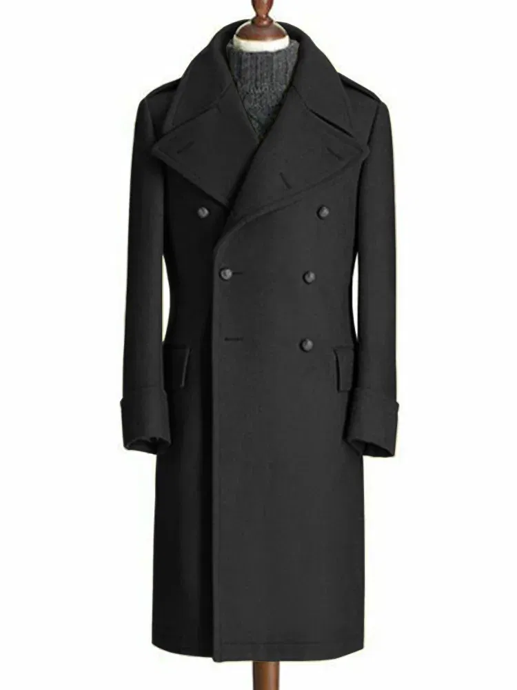 Color: black, Size: XXL - Windbreak Men's Jacket Wool Long Coat Lapel Double Breasted Men's Trench Coats Windbreakers Jackets Man Winter 2023 Martens Male