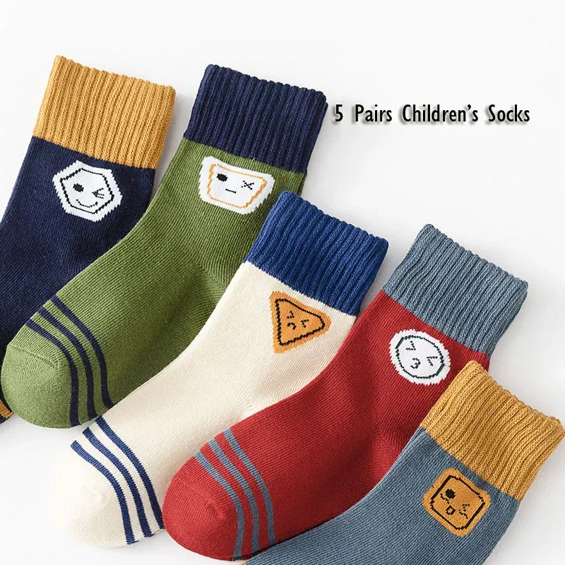 Color: SKY BLUE, Size: 2-3T - Baby Socks 5 Pairs/lot Autumn Cotton Socks Girls Boys 1-14T  Kids Cartoon Bear Pattern