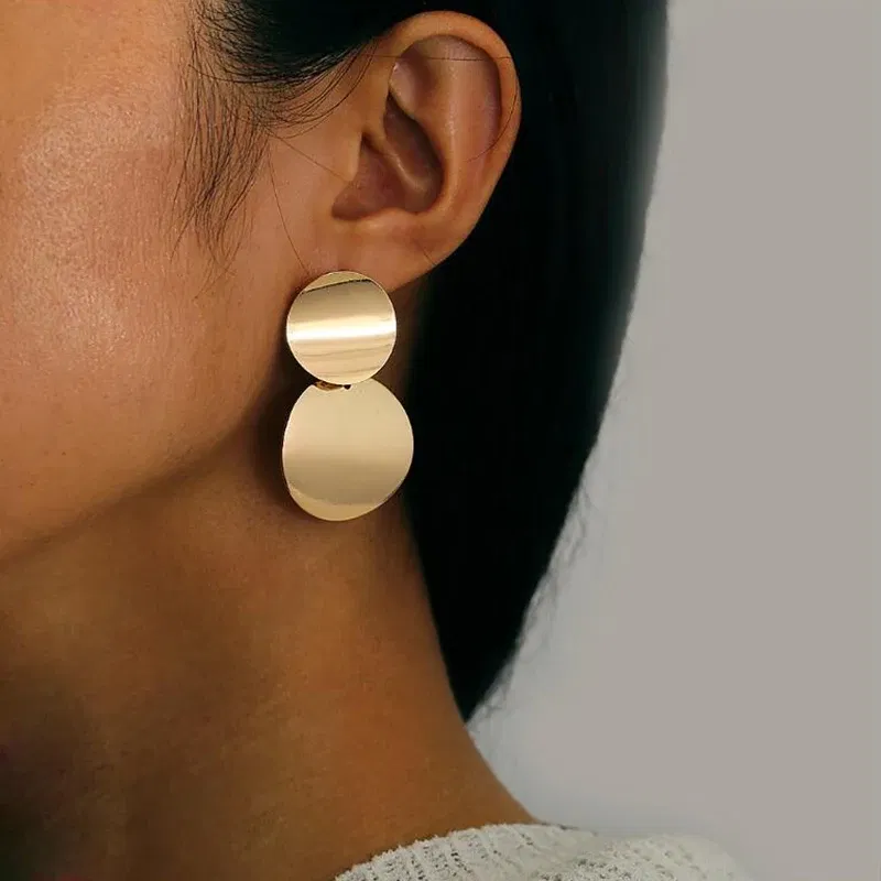 Metal Color: Vermeil - Gold Color Metal Drop Earrings Irregular Hollow Heart Pendants Earrings Twisted Geometric Personality Earrings for Women