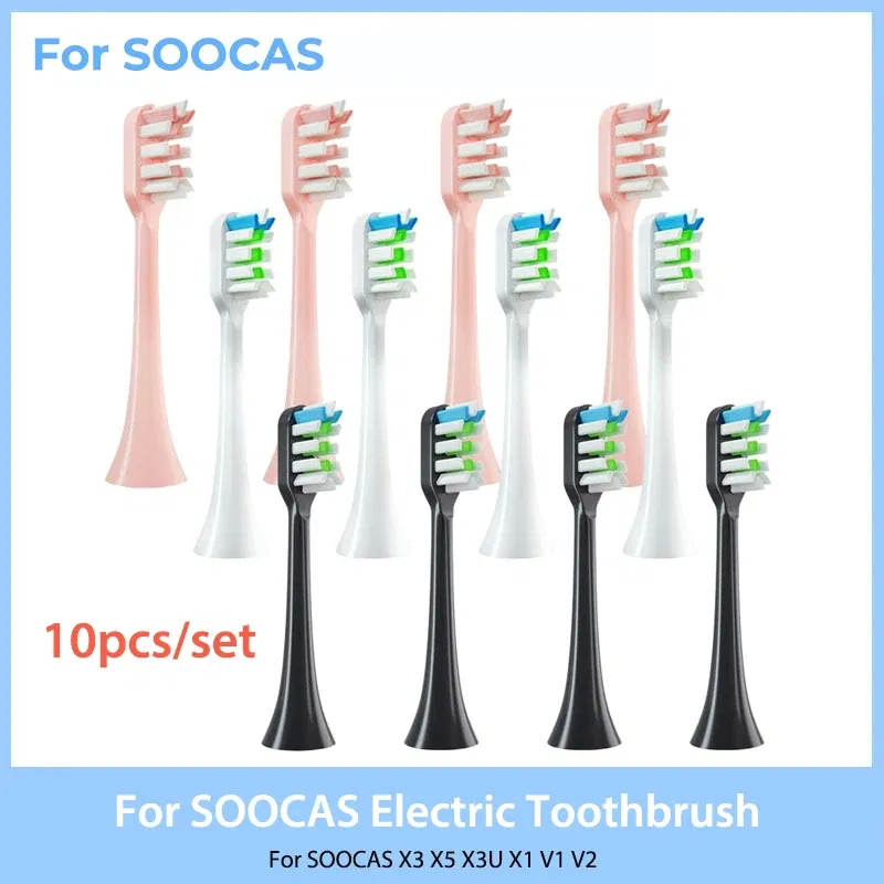 Color: WHITE - Replacement Brush Heads for Xiaomi SOOCAS X3 X5 V1 X3U Soft Bristle 10 Pieces Electric Toothbrush Dupont Bristle Sealed Packed