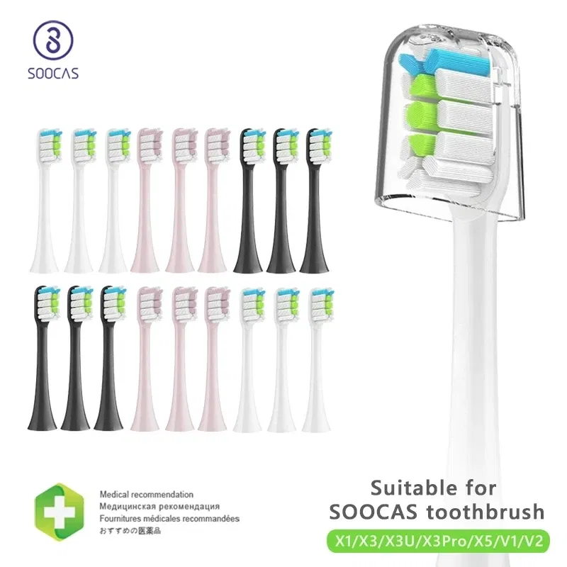 Color: WHITE - Replacement Brush Heads for Xiaomi SOOCAS X3 X5 V1 X3U Soft Bristle 10 Pieces Electric Toothbrush Dupont Bristle Sealed Packed