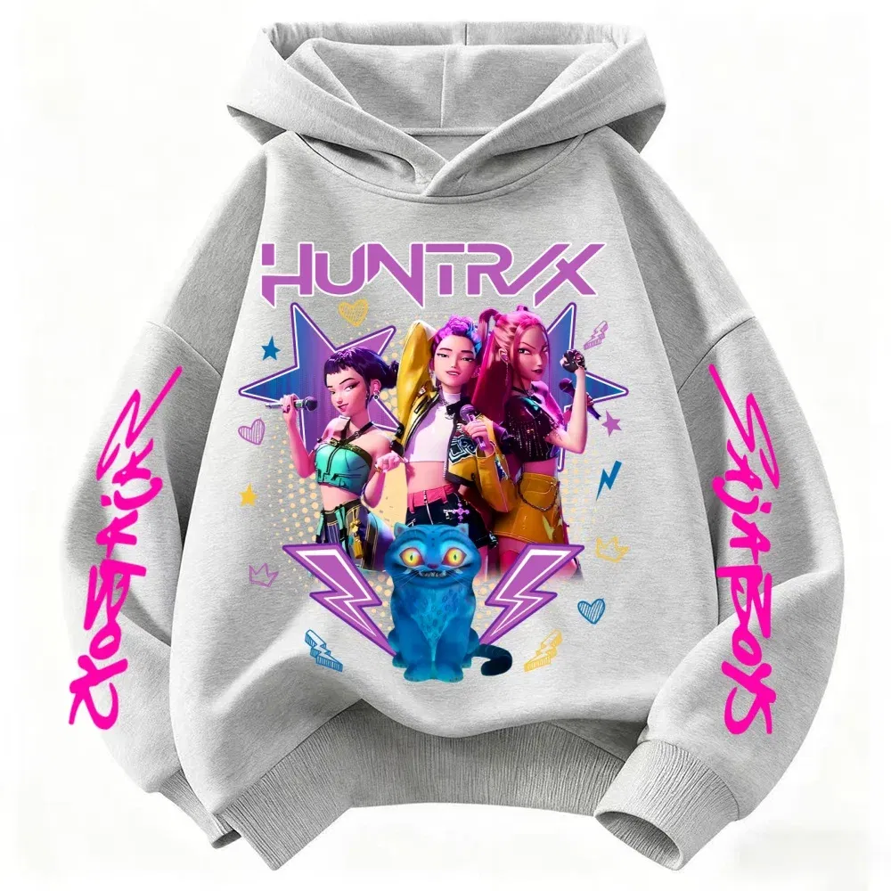 Color: Blue, Kid Size: 6 - Demone Hunter Girl's Pink Hooded Streetwear Autumn Cute Anime Baby Pullover Kids Y2K Kawaii Long Sleeved T-shirt Casual Clothes