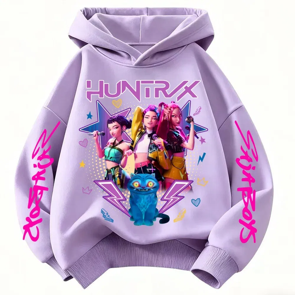 Color: Blue, Kid Size: 6 - Demone Hunter Girl's Pink Hooded Streetwear Autumn Cute Anime Baby Pullover Kids Y2K Kawaii Long Sleeved T-shirt Casual Clothes