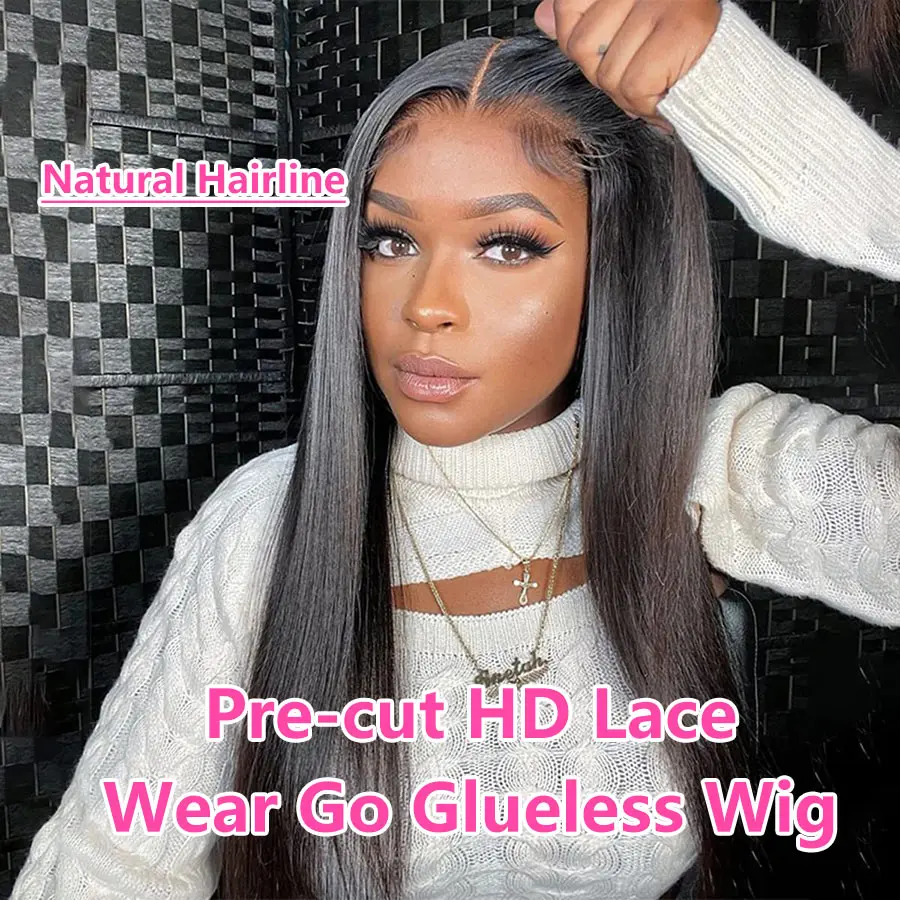 Hair Color: #1, Density: 180%, Ships From: CHINA, Stretched Length: 38inches - Glueless Wear and Go Bone Straight Lace Front Wigs 4x4 5x5 Pre-Cut Lace Wig Human Hair Ready To Wear Lace Closure Wig For Women