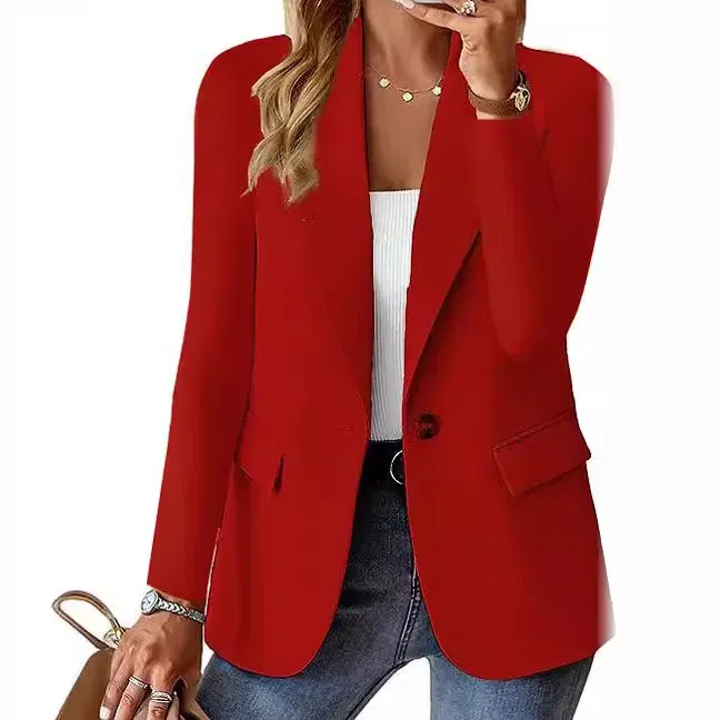 Color: Khaki, Size: M - Womens Spring Winter Down Full Long Sleeve Coat Autumn Blazer Button Outwear Suit Cardigan Female