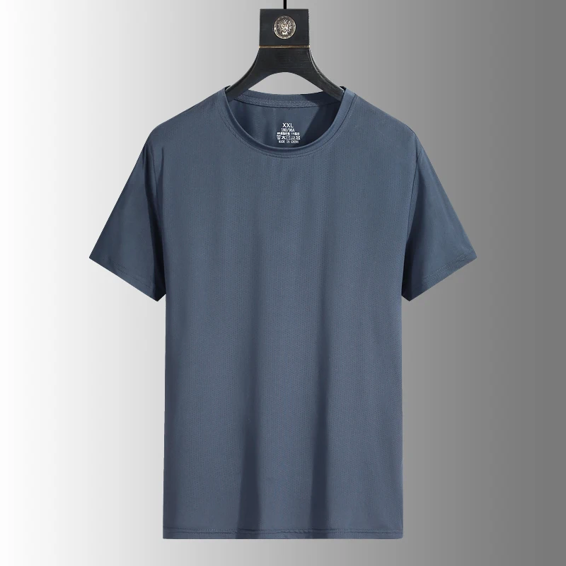 Color: Pink, Size: L - Men's Silk Ice Round Collar T-shirt, Simple Running Fitness Suit, Breathable Thin T-shirt, Quick Dry T-shirt, Summer