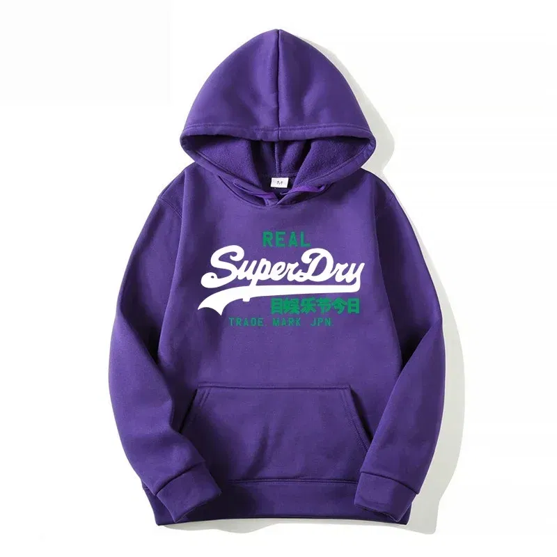 Color: PURPLE, Size: XXXL - spring autumn superdry printed Men women Hoodies Fleece Warm Mens Sweatshirt Fashion Men Fleece Warm Sweatshirt