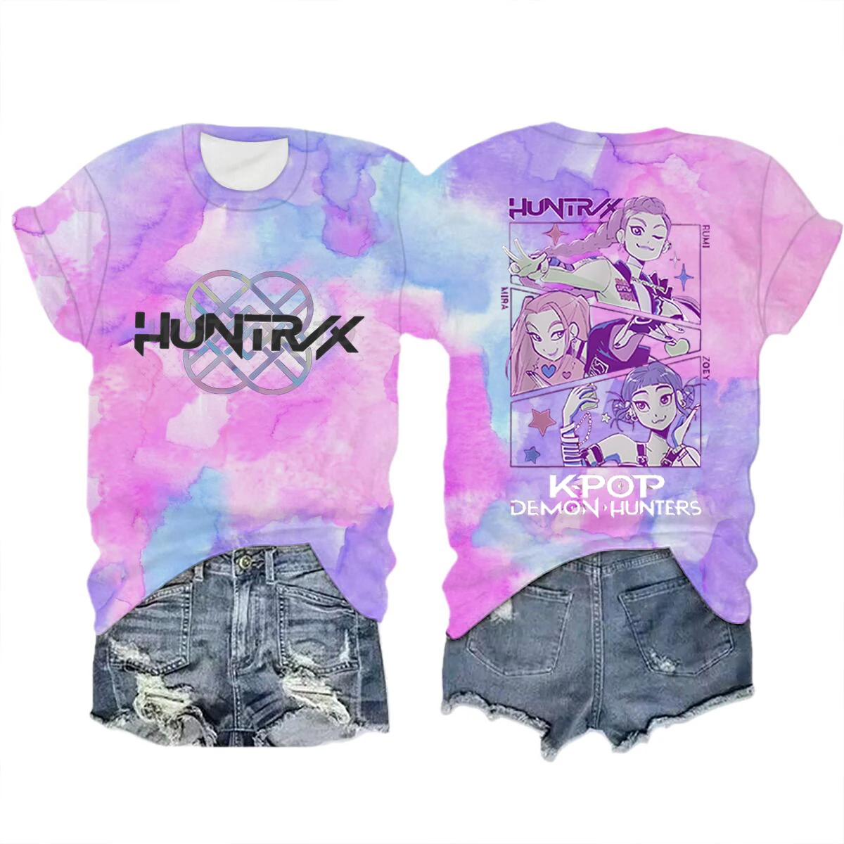 Color: Turquoise, Size: XXL - Movie Characters T-shirt Tops Tie-dye Men's Women's Clothing Round Neck Short Sleeve T-shirt Street Style T-shirts