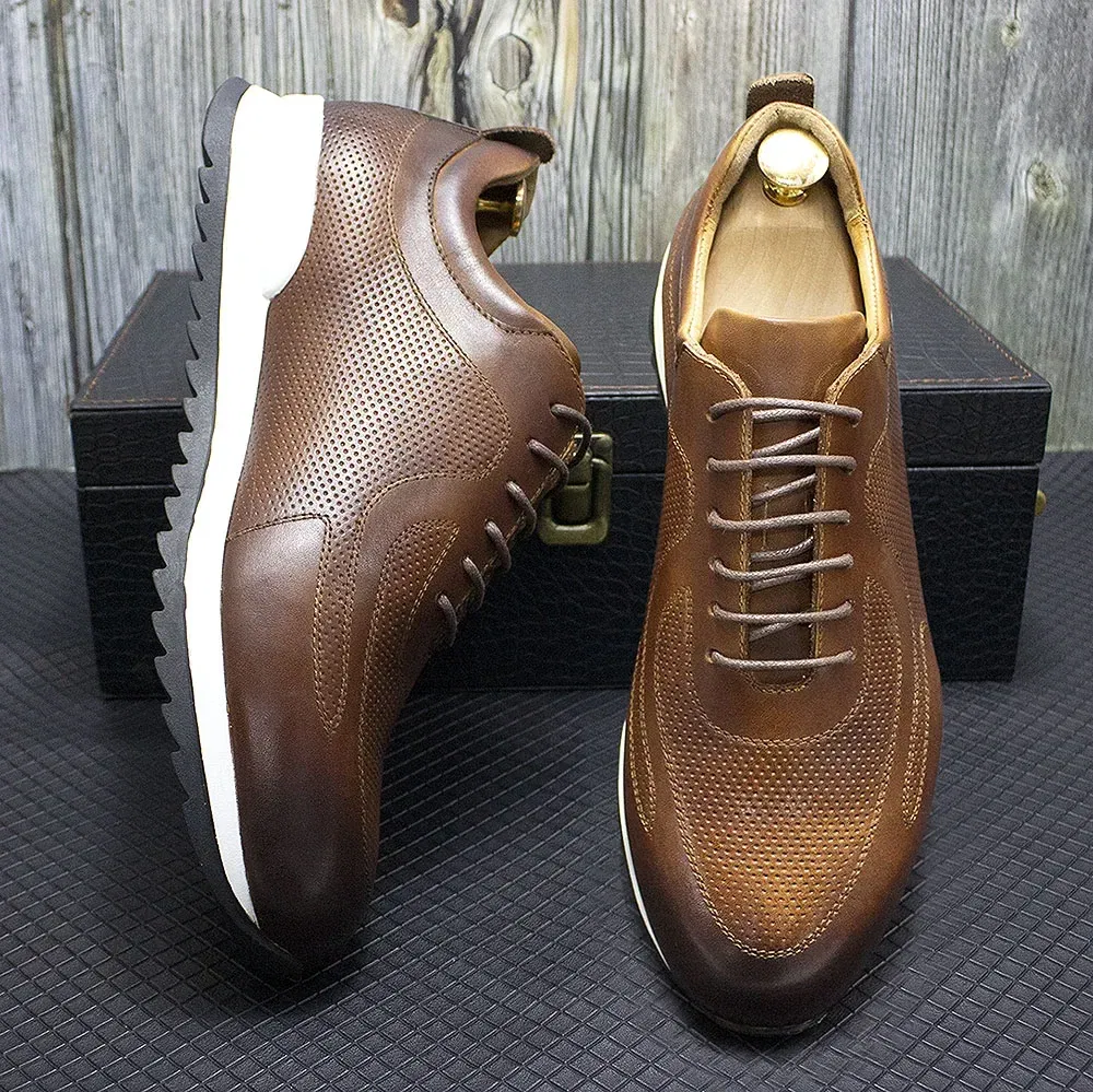 Luxury Mens Sneakers Genuine Leather Lace-Up Comfortable Oxford Classic Casual Shoes for Men Outdoor Street Travel Flat Footwear