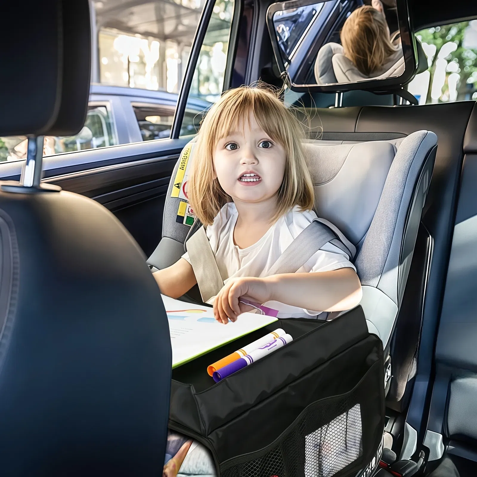 Kids Car Seat Tray Multi-functional Play Table Organizer Storage Snacks Toys Cup Holder Waterproof Car Table Portable Table