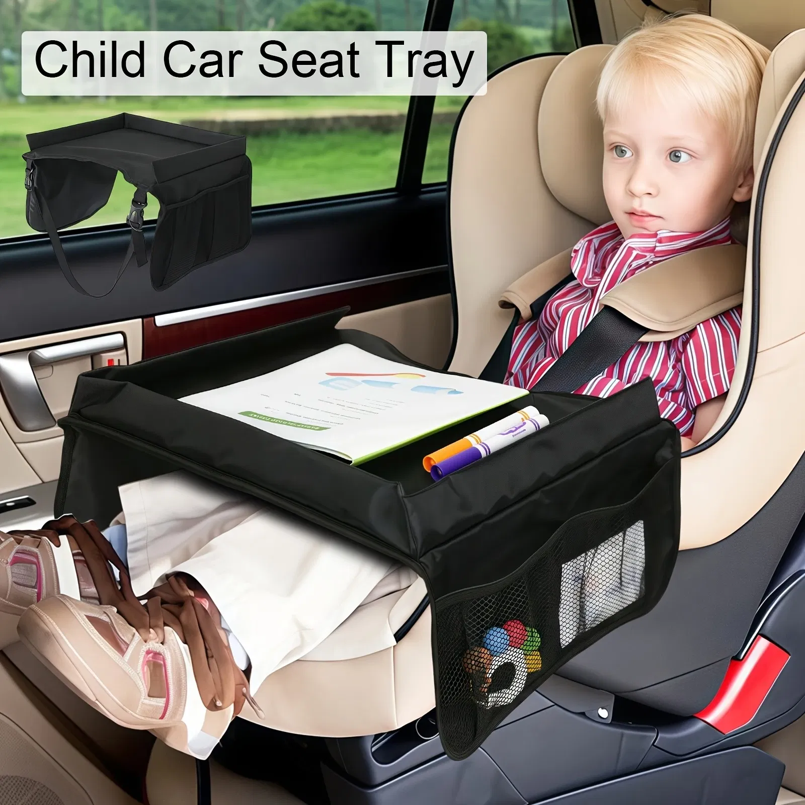 Kids Car Seat Tray Multi-functional Play Table Organizer Storage Snacks Toys Cup Holder Waterproof Car Table Portable Table