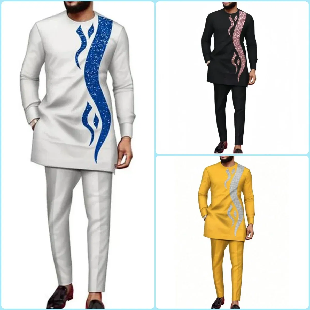 Color: Red, Size: XXXL - 2024 New African Traditional Men's Set Elegant and Fashionable Men's Suit Casual Embroidery Two Piece Set Men's Suit Kaftan