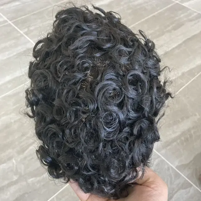 Toupee Color: 1820#, Toupee Density: 110%, Length: 6 inches, Toupee Size: 8x10, Toupee Design: free - 20MM Curly Brown Black Super Durable Mono Lace&Pu Mens Toupee Wig Human Hair 15mm Capillary Prosthesi Weave Replacement For Male