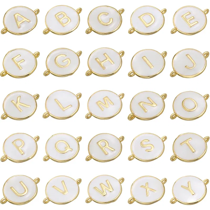 Color: Army Green - ZHUKOU 13x18mm white brass 26 letters jewelry connector for women bracelet necklace handmade jewelry accessories model: VS440