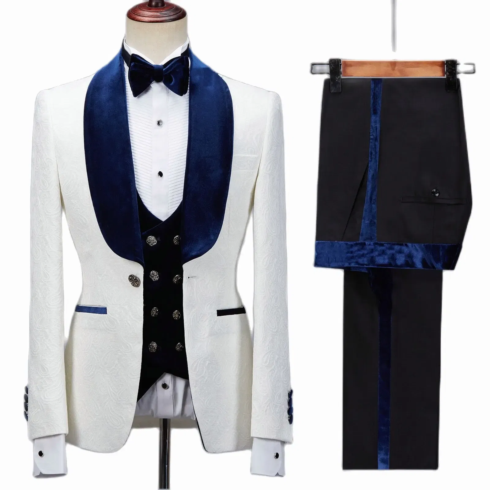 Color: Champagne, Size: XXXL - Floral Jacket Men Suit Slim Fit Wedding Tuxedo Navy Blue Velvet Lapel Groom Party Suits Costume Homme Best Man Blazer