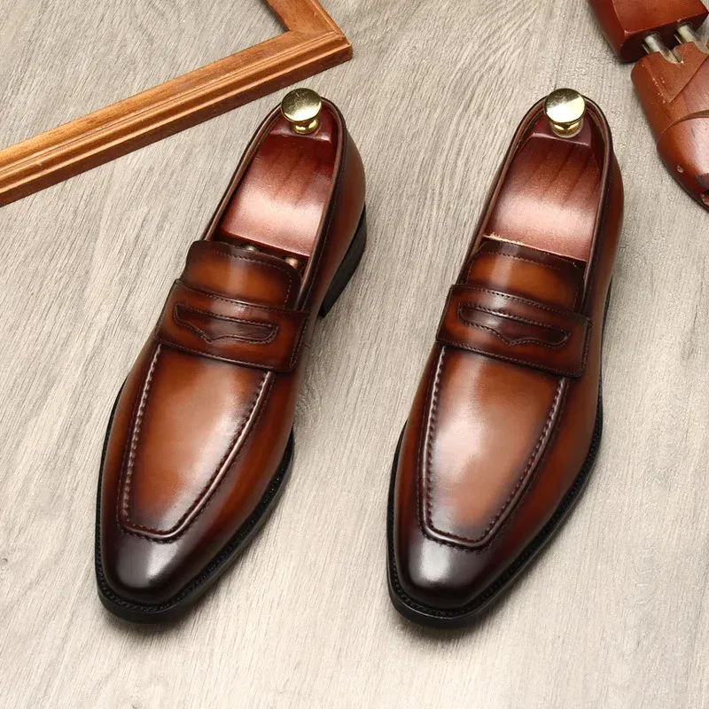 Color: Blue, Shoe Size: 6 - Large Size EUR37-46 Black / Brown Loafers Mens Business Dress Shoes Genuine Leather Prom Party Shoes