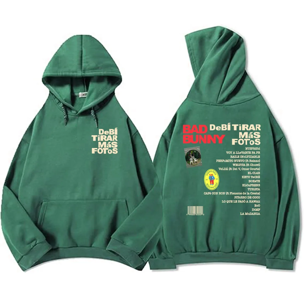 Color: army green, Size: XS - Unisex Streetwear Bad Bunny DTMF Hoodies 2025 New Album Deb?­ Tirar Más Fotos Printing Sweatshirts Winter Comfortable Male Hoodie