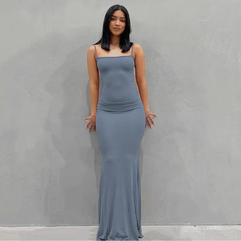 Color: DEEP BLUE, Size: XL - Satin Slip Sleeveless Backless Maxi Dress Women 2023 Y2K Summer Bodycon Elegant Sexy Outfits Ladies Birthday Party Club Sundress