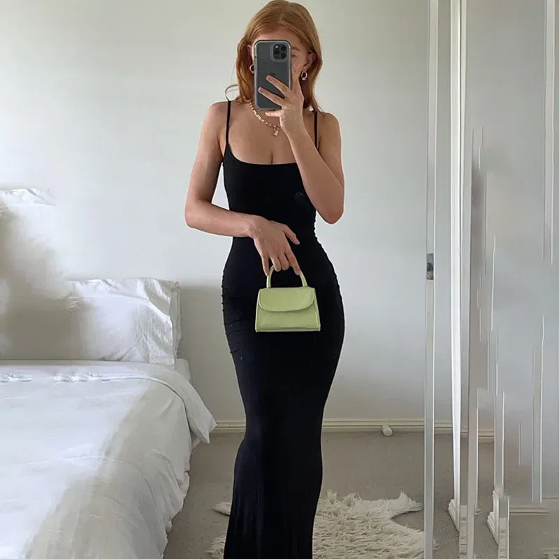 Color: DEEP BLUE, Size: XL - Satin Slip Sleeveless Backless Maxi Dress Women 2023 Y2K Summer Bodycon Elegant Sexy Outfits Ladies Birthday Party Club Sundress
