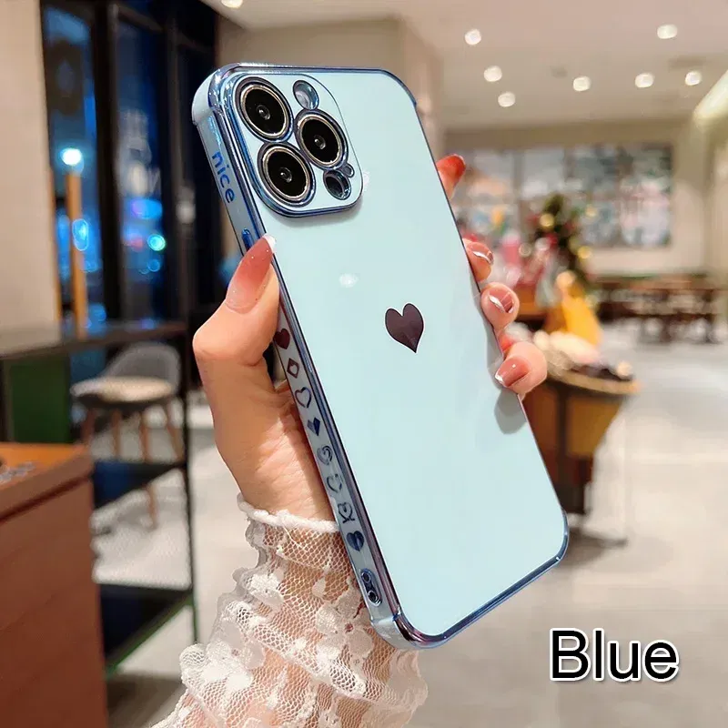 Color: Brown, Compatible-Phone Models: For iPhone XS Max, Ships From: CN - Electroplating Side Love Heart Phone Case For IPhone 16 15 14 13 12 11 Pro Max XR 8 Plus SE2/SE3 Shockproof Back Cover