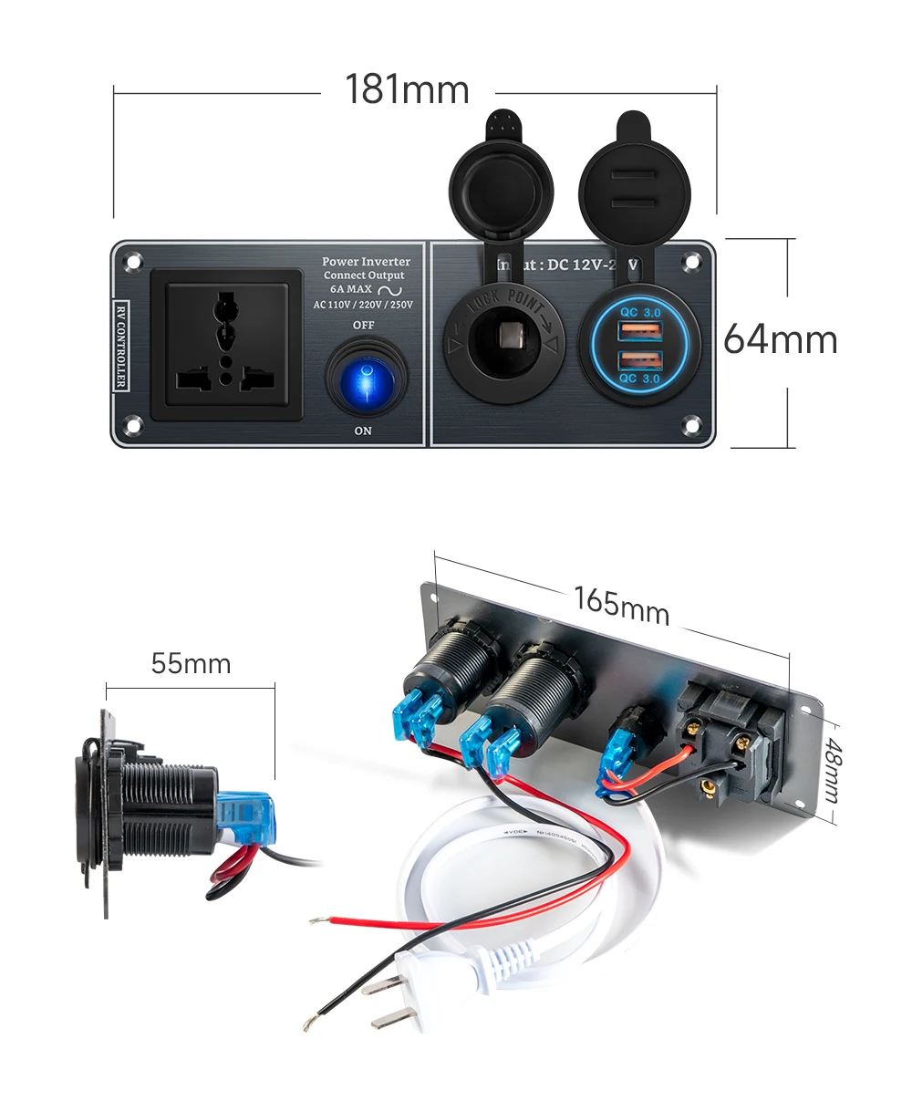 Color Name: WHITE, Ships From: CHINA - Car Charger Multi-Functions Aluminum Panel Inverter AC110V 220V Dual Port USB QC3.0 12V 24V for RV Yacht Travel Trailers
