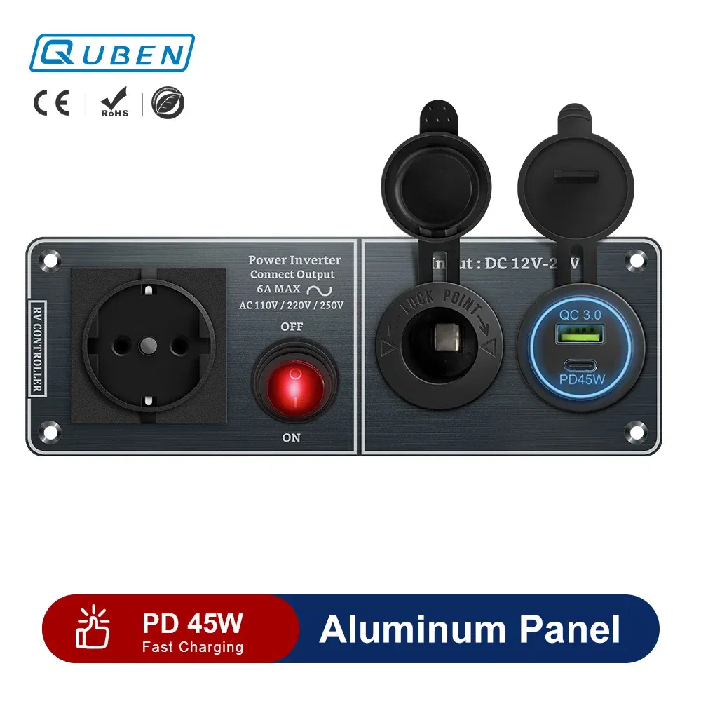 Color Name: WHITE, Ships From: CHINA - Car Charger Multi-Functions Aluminum Panel Inverter AC110V 220V Dual Port USB QC3.0 12V 24V for RV Yacht Travel Trailers