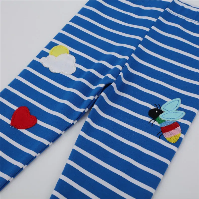 Color: Pink, Kid Size: 6T - Jumping Meters New Arrival Girls Leggings Pant With Bee Embroidery Fashion Stripe Kids Skinny Pants Toddler Kids Pencil Pant