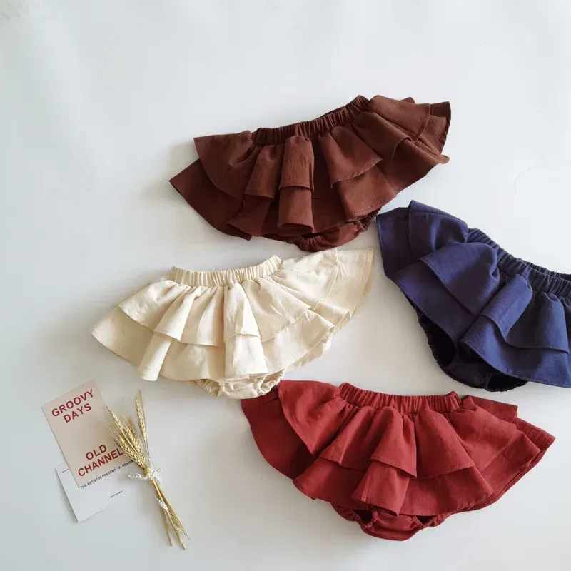 Color: PURPLE, Kid Size: 3T?€?€·?¤–运动?‰ - Double Layers Ruffles Lace Baby Skirt Pants Summer Cotton Linen Kids Pettiskirt Toddler Dancing Wedding Clothing Tutu Skirt