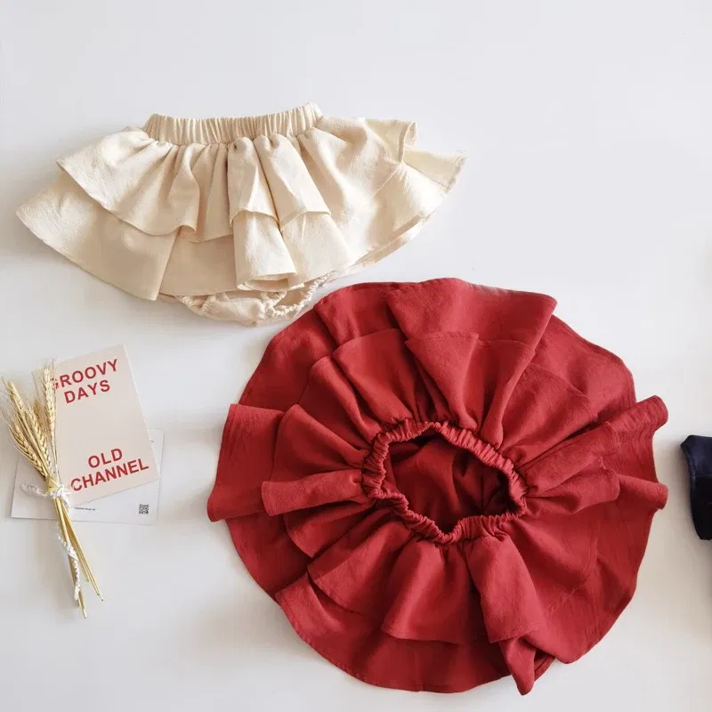 Color: PURPLE, Kid Size: 3T?€?€·?¤–运动?‰ - Double Layers Ruffles Lace Baby Skirt Pants Summer Cotton Linen Kids Pettiskirt Toddler Dancing Wedding Clothing Tutu Skirt