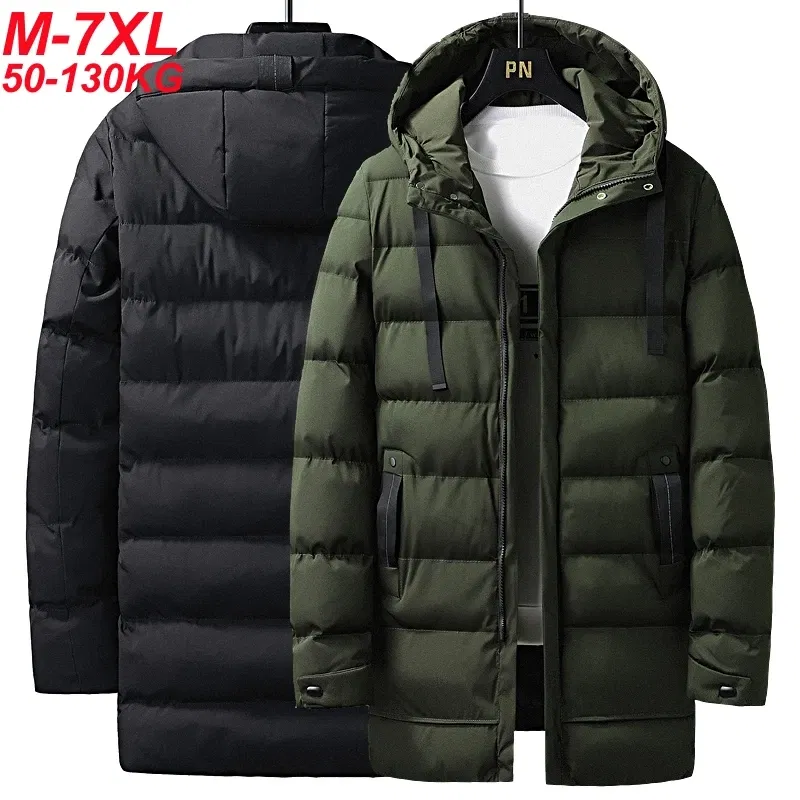 Color: army green, Size: XXL - 7xl Plus Size Padded Parkas Men Thick Warm Coats Solid Warm Cotton Long Coats Windbreaker Winter Outerwear 6xl Thermal Jacket