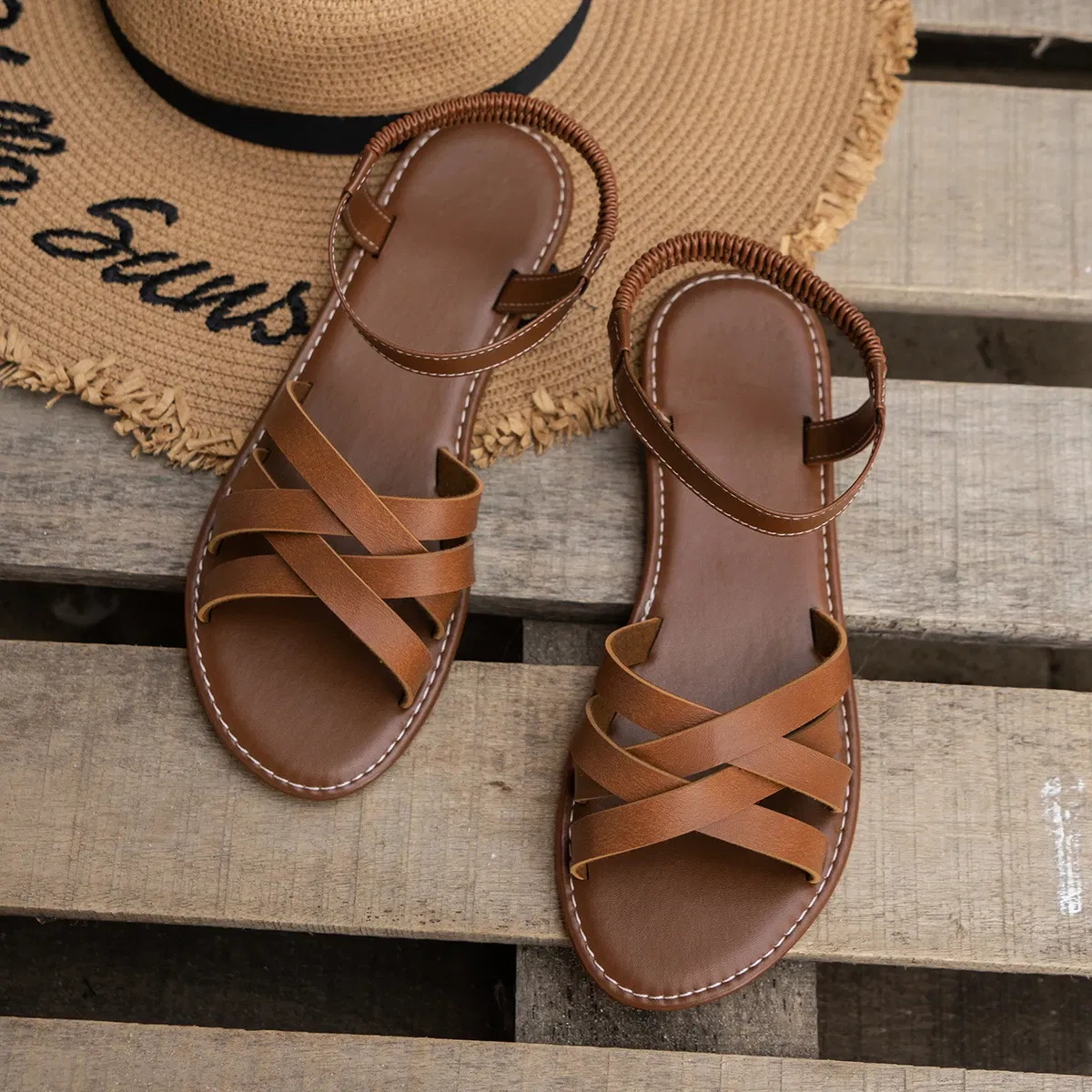 Color: Yellow, Shoe Size: 41 - Shoes for Women 2024 Summer New Women Flat Sandals Bottom Roman Strap Sandals with Non Slip Rubber Soles Ladies Daily Sandalia