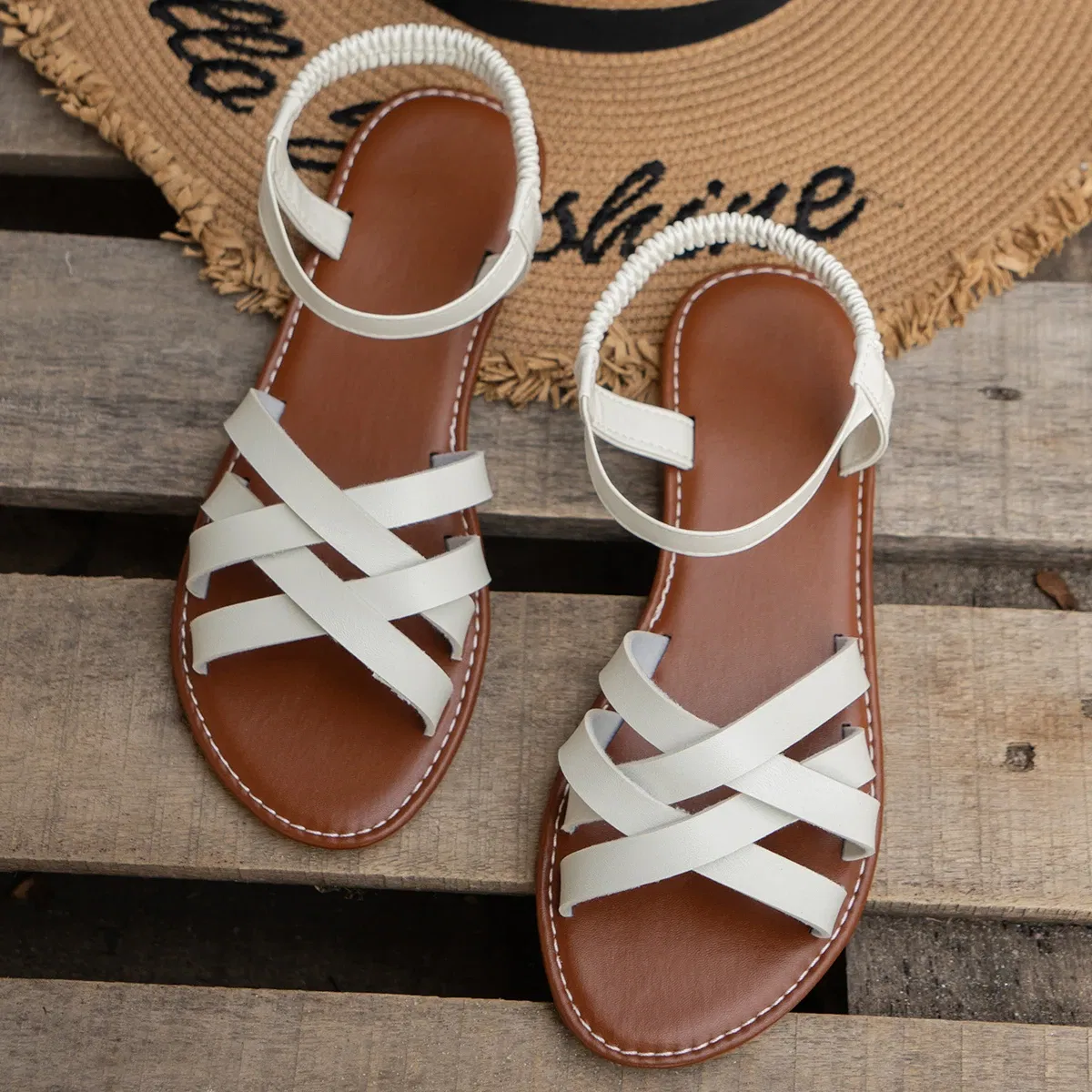Color: Yellow, Shoe Size: 41 - Shoes for Women 2024 Summer New Women Flat Sandals Bottom Roman Strap Sandals with Non Slip Rubber Soles Ladies Daily Sandalia