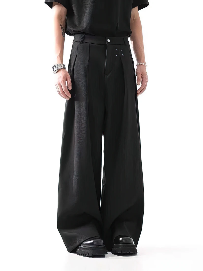 Color: black, Size: M - Black Baggy Pants Men Casual Wide leg Work wear Straight Trousers Male Luxury Drape Loose Cool Cargo Pants