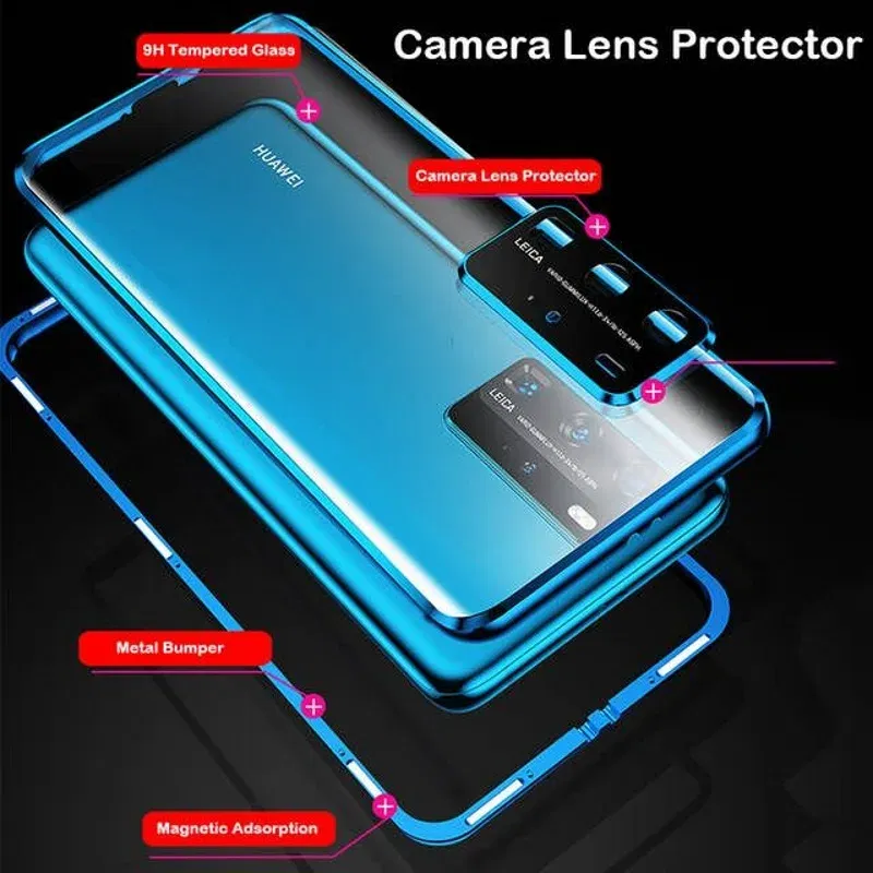Color: Black, Material: Cotton Fabric - Phone Case Shell Double sided Protection Cover For Huawei P30 Pro P40 Pro Plus P40 Lite 5G Magnetic Adsorption Phone Sleeve bag
